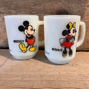 Anchor Hocking Fire King Disney Mickey Mouse and MInnie Mouse Coffee Mug Qty 2